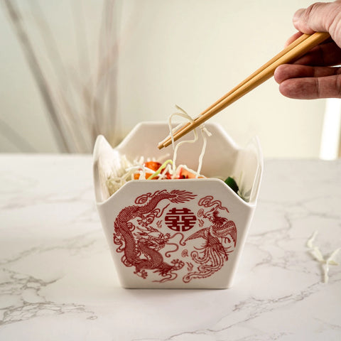 Takeout Box Serving Bowl with Chopsticks - Dragon + Phoenix
