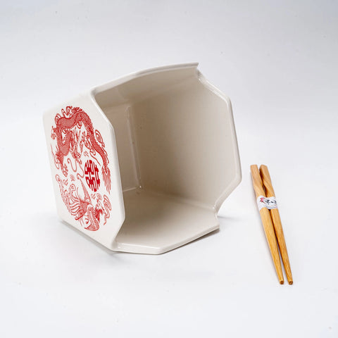 Takeout Box Serving Bowl with Chopsticks - Dragon + Phoenix