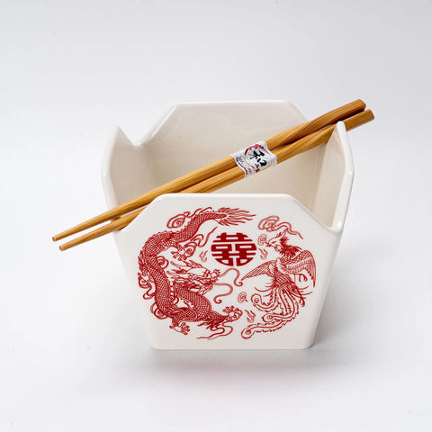 Takeout Box Serving Bowl with Chopsticks - Dragon + Phoenix