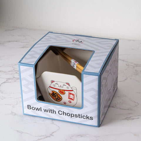 Takeout Box Serving Bowl with Chopsticks - Lucky Cat