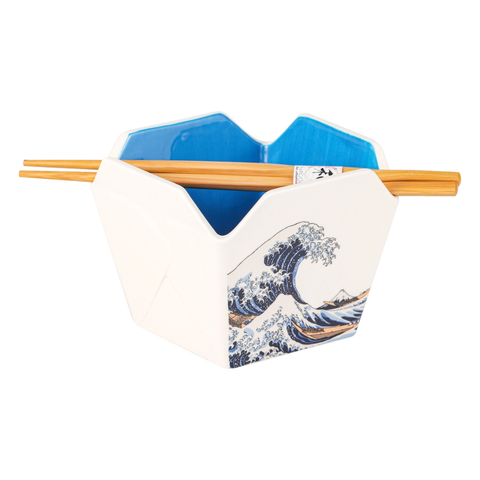 Takeout Box Serving Bowl with Chopsticks - Hokusai Wave