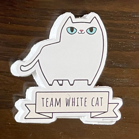 Team White Cat Sticker, 2" x 2", White