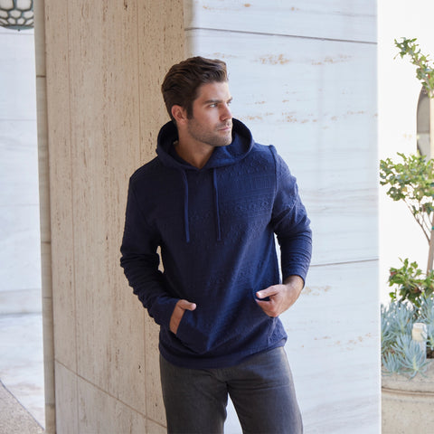 Tobias Textured Tonal Stretch Hoodie - Navy
