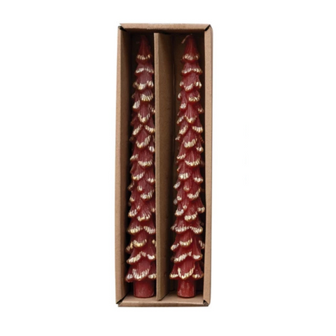 Tree Shaped 10" Taper Candles, Holly Berry