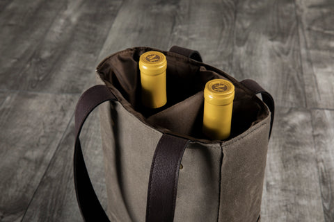 2 Bottle Insulated Wine Cooler Tote Bag - Khaki Green + Beige