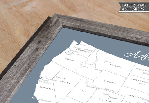 Framed USA Push Pin Map - Slate Blue