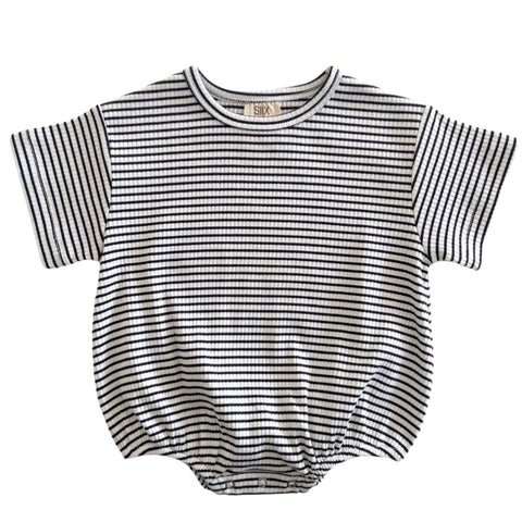 Organic Ribbed Bubble Tee, 0-3M, Black and White Stripe