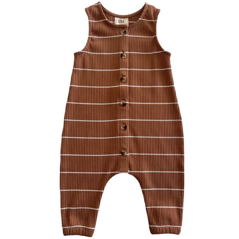 Organic Ribbed Bay Jumpsuit, 3-6M, Saddle Stripe