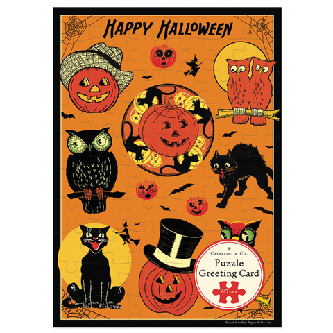 Vintage Halloween Icons Puzzle Greeting Card - Cavallini