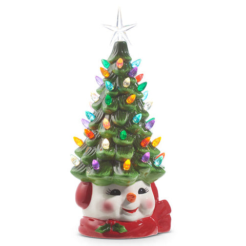 Vintage Style Ceramic Light-up Christmas Tree With Snowman Base