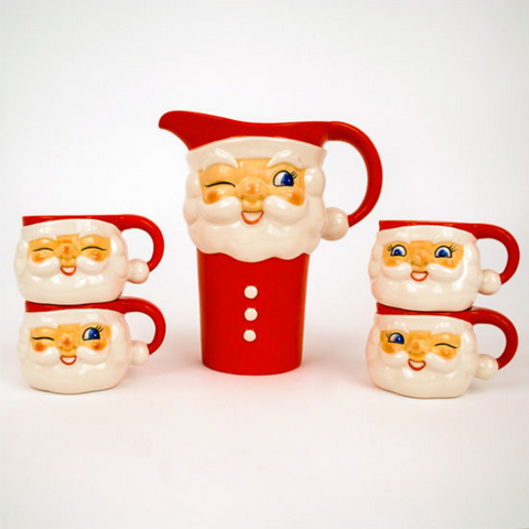 Vintage Style Santa Pitcher + Mugs Set