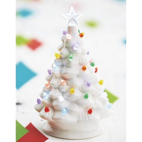Vintage Style Ceramic Light-up Christmas Tree 8", White