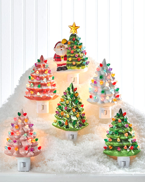 Retro Style Ceramic Tree Night Light - Green
