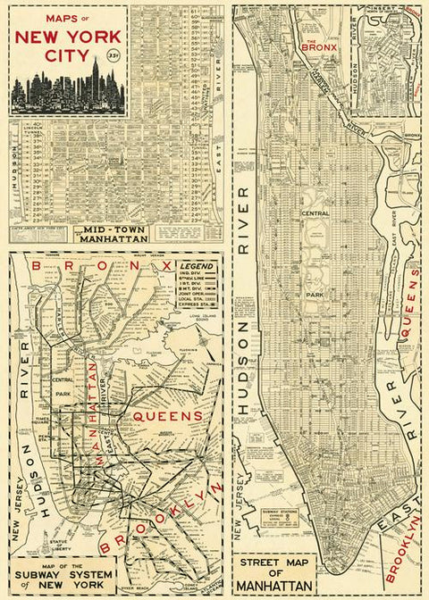 New York City Maps - Cavallini Poster Wrap