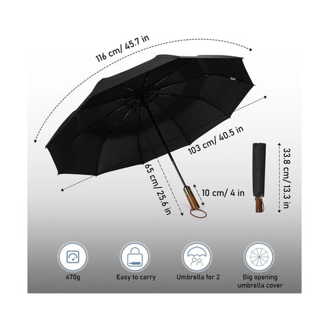 Windproof Travel Umbrella - Black