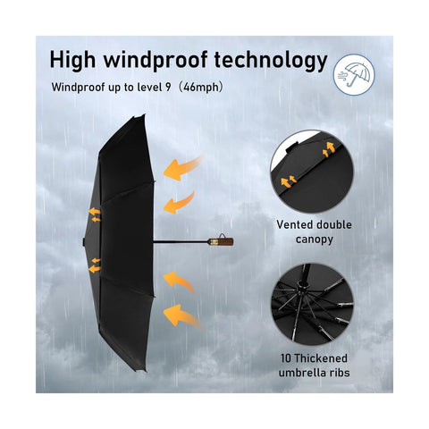 Windproof Travel Umbrella - Black