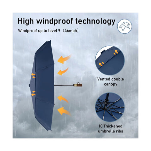 Windproof Travel Umbrella - Navy Blue