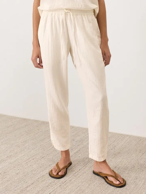 Coastal Double Gauze Tapered Pull-On Pant by Pact- Cream