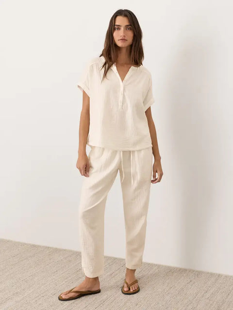 Coastal Double Gauze Tapered Pull-On Pant by Pact- Cream