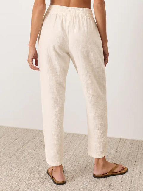 Coastal Double Gauze Tapered Pull-On Pant by Pact- Cream