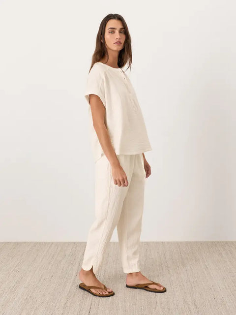 Coastal Double Gauze Tapered Pull-On Pant by Pact- Cream