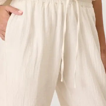 Coastal Double Gauze Tapered Pull-On Pant by Pact- Cream