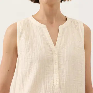 Coastal Double Gauze Henley Tank by Pact- Cream
