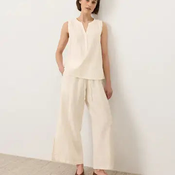 Coastal Double Gauze Henley Tank by Pact- Cream