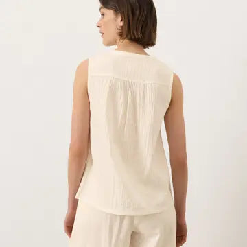 Coastal Double Gauze Henley Tank by Pact- Cream