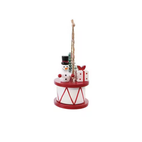 Wood Drum Ornament with Holiday Figure - White