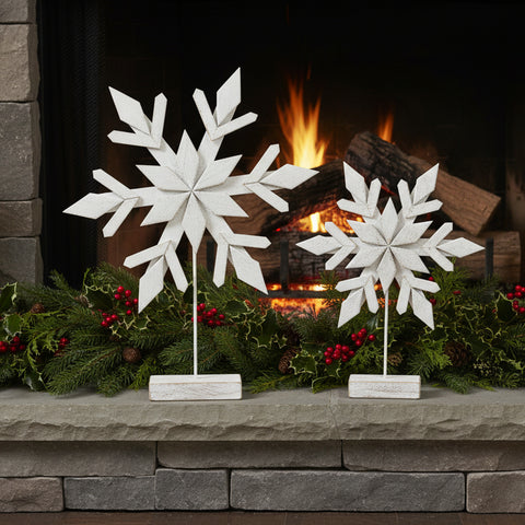 Wood Snowflake on Stand 21"H