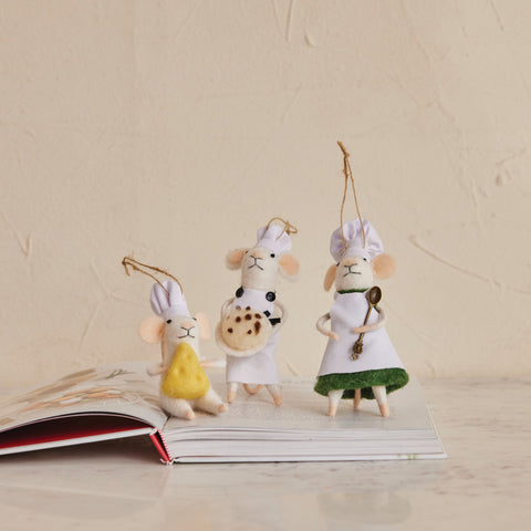 Wool Felt Chef Mouse With Spoon Ornament
