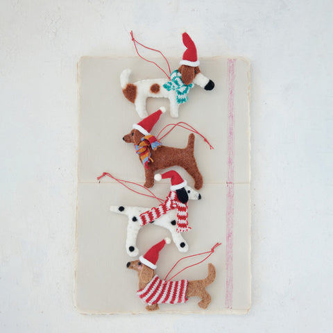 Wool Felt Dog in Hat & Sweater Ornament - Dachshund