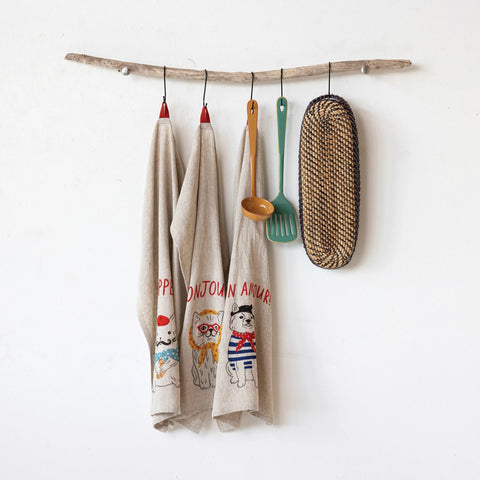 Linen Blend Printed Tea Towel - Bonjour!
