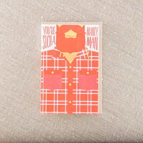 Manly Man Flannel Letterpress Greeting Card