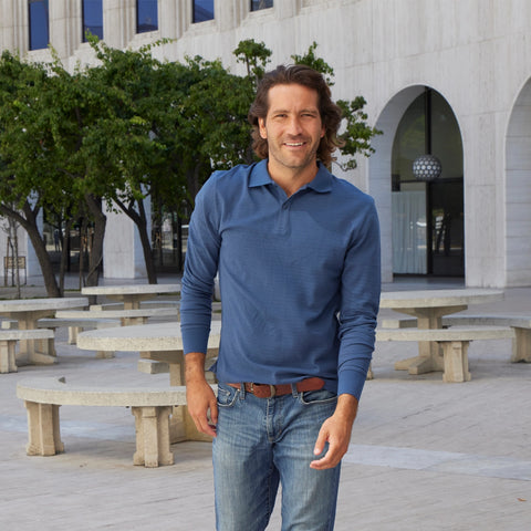 Zander Long Sleeve Polo - Washed Navy