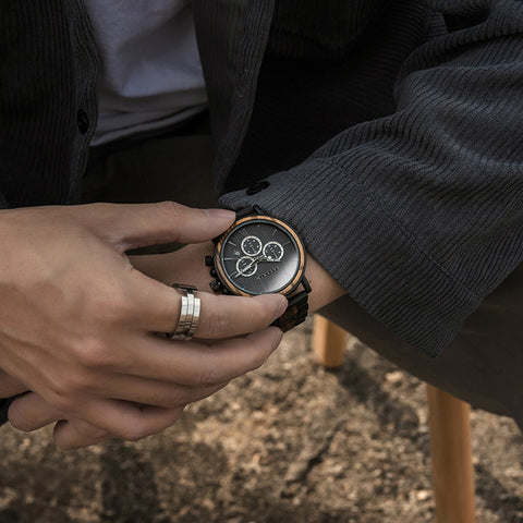 Explorer S, Black Steel, Men's Watch - AvantWood