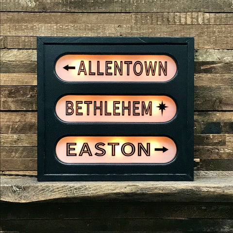 Allentown, Bethlehem, Easton Boxed Lighted Sign, Second Chance Art