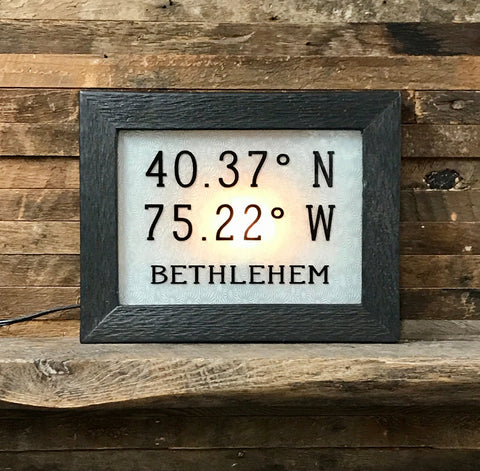 Bethlehem Coordinates Light Box Sign - Second Chance Art