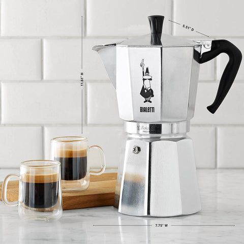 Bialetti Iconic Moka Pot Italian Coffee & Stovetop Espresso Maker, Silver, 9 Cups