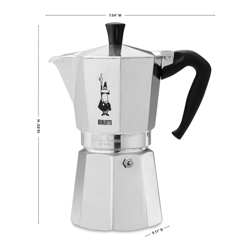 Bialetti Iconic Moka Pot Italian Coffee & Stovetop Espresso Maker, Silver, 9 Cups