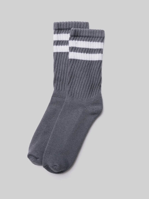 American Trench Retro Double Stripe Sock in Grey/White