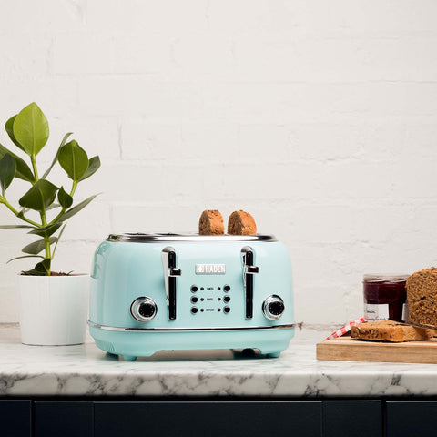 Haden Heritage 4 Slice Wide Slot Stainless Steel Toaster, Turquoise & Chrome