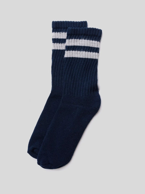 American Trench Retro Double Stripe Sock in Navy/Light Grey