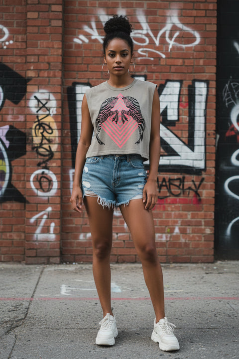 Zebras Maisie Heavyweight Muscle Tee by Supermaggie - Mocha