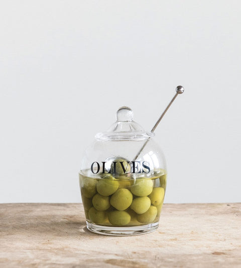 Glass Olive Jar w/ Slotted Spoon