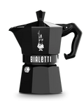 Black Bialetti coffee maker on a white background