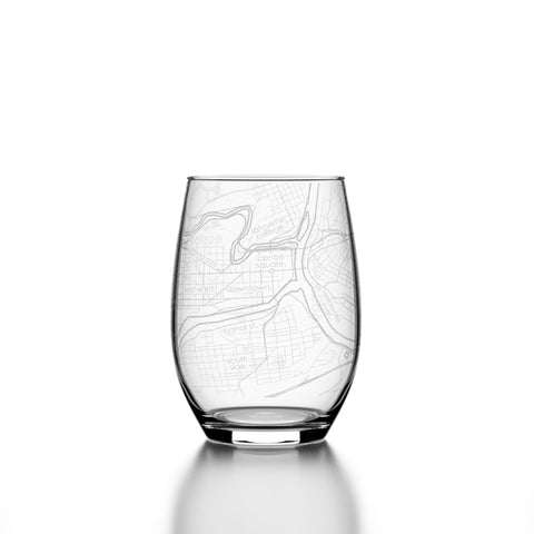 Easton Map Etched Stemless Wine Glass