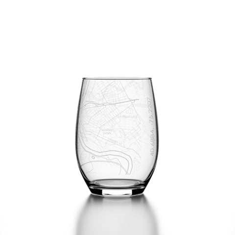 Easton Map Etched Stemless Wine Glass