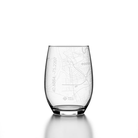 Easton Map Etched Stemless Wine Glass